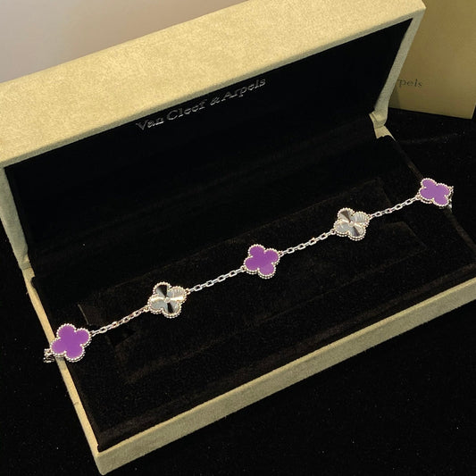 [Clover Jewelry]CLOVER  5 MOTIFS  PURPLE VIOLET BRACELET SILVER
