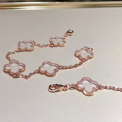 [Clover Jewelry]CLOVER 5 MOTIF ROCK CRYSTAL PINK GOLD BRACELET
