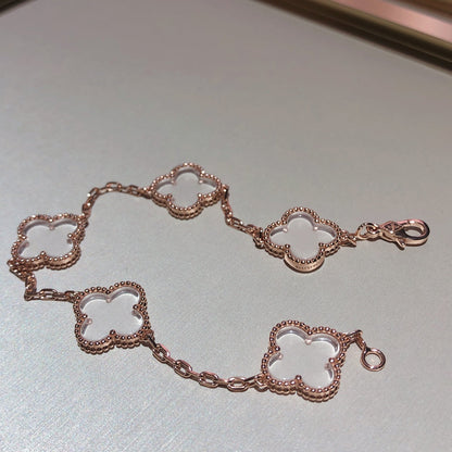 [Clover Jewelry]CLOVER 5 MOTIF ROCK CRYSTAL PINK GOLD BRACELET