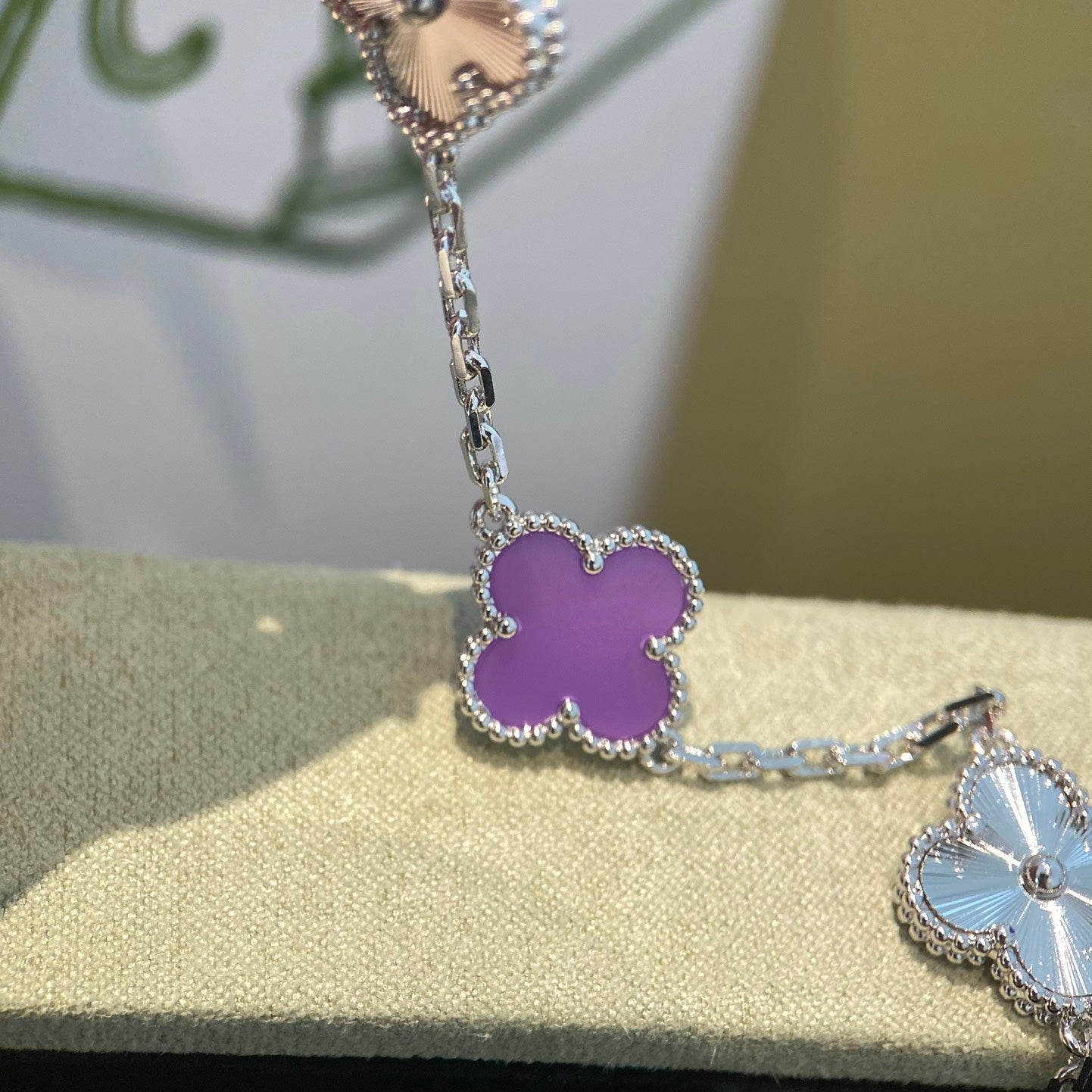 [Clover Jewelry]CLOVER  5 MOTIFS  PURPLE VIOLET BRACELET SILVER
