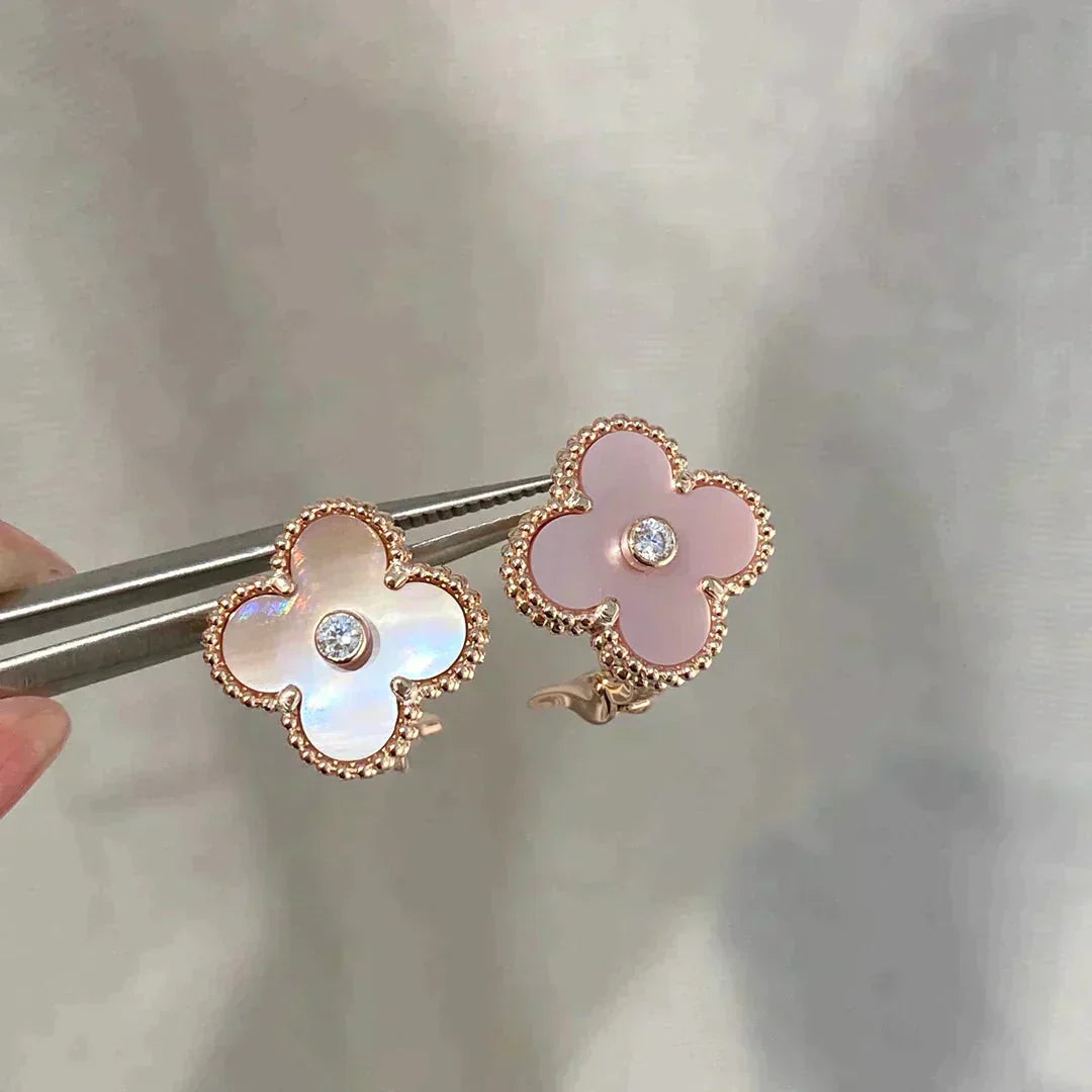 [Clover Jewelry]CLOVER MEDIUM 1 MOTIFS  PINK MOP DIAMOND EARRINGS