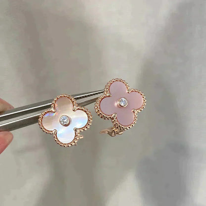 [Clover Jewelry]CLOVER MEDIUM 1 MOTIFS  PINK MOP DIAMOND EARRINGS