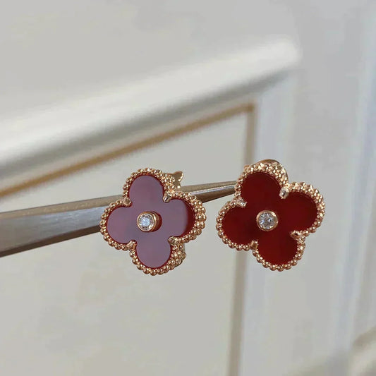[Clover Jewelry]CLOVER MEDIUM 1 MOTIFS CARNELIAN  DIAMOND earrings
