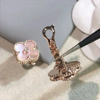 [Clover Jewelry]CLOVER MEDIUM 1 MOTIFS  PINK MOP DIAMOND EARRINGS