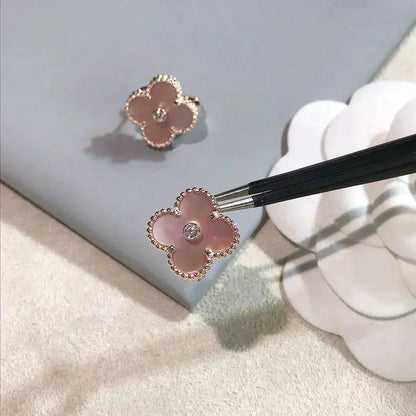 [Clover Jewelry]CLOVER MEDIUM 1 MOTIFS  PINK MOP DIAMOND EARRINGS