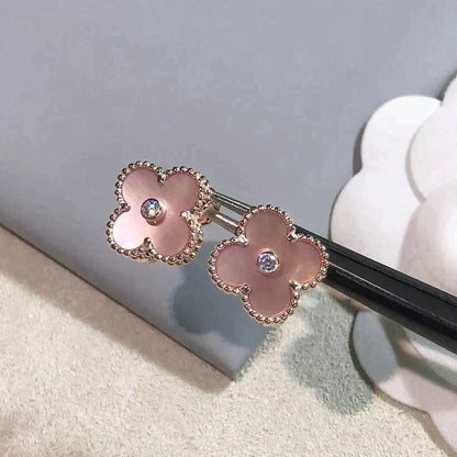 [Clover Jewelry]CLOVER MEDIUM 1 MOTIFS  PINK MOP DIAMOND EARRINGS