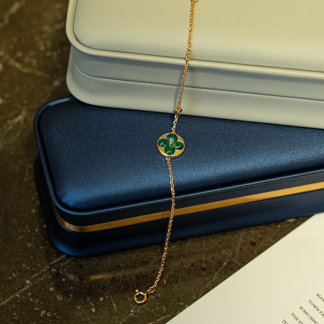 [Clover Jewelry]SUN MALACHITE 1 DIAMOND PINK GOLD BRACELET