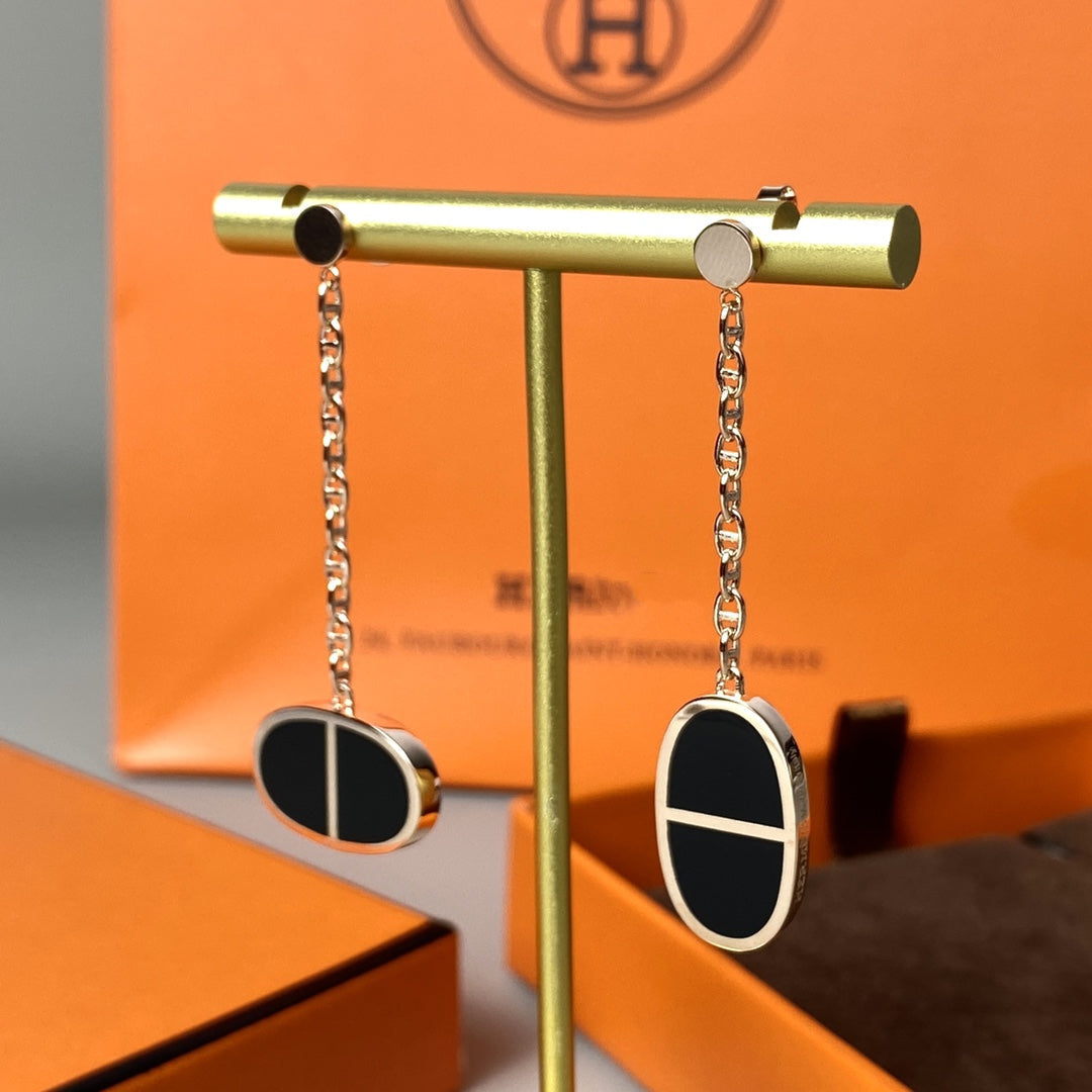 [Clover Jewelry]CHAINE VERSO BLACK CERAMIC EARRINGS