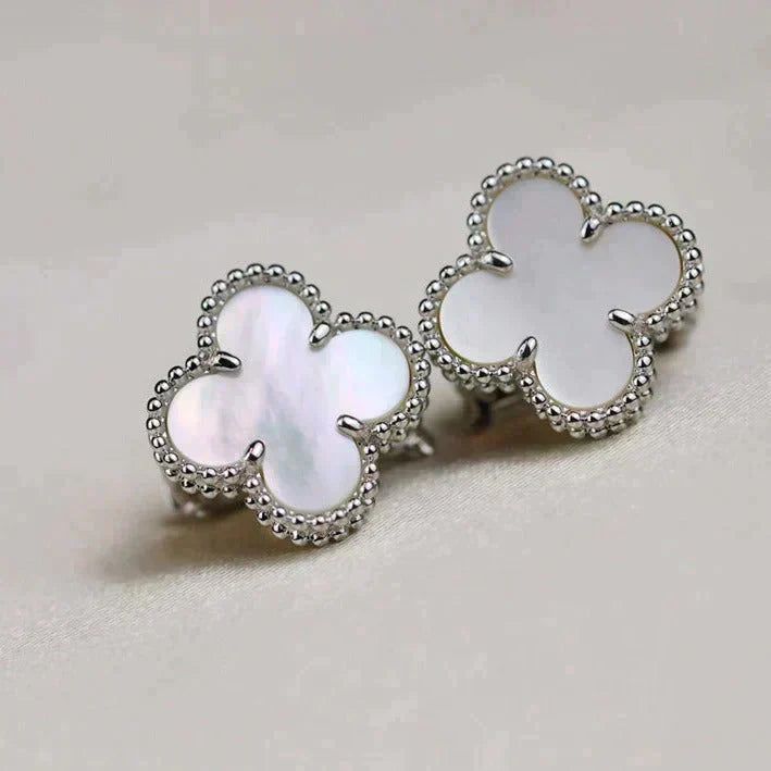 [Clover Jewelry]CLOVER MEDIUM 1 MOTIFS  WHITE MOP EARRINGS SILVER