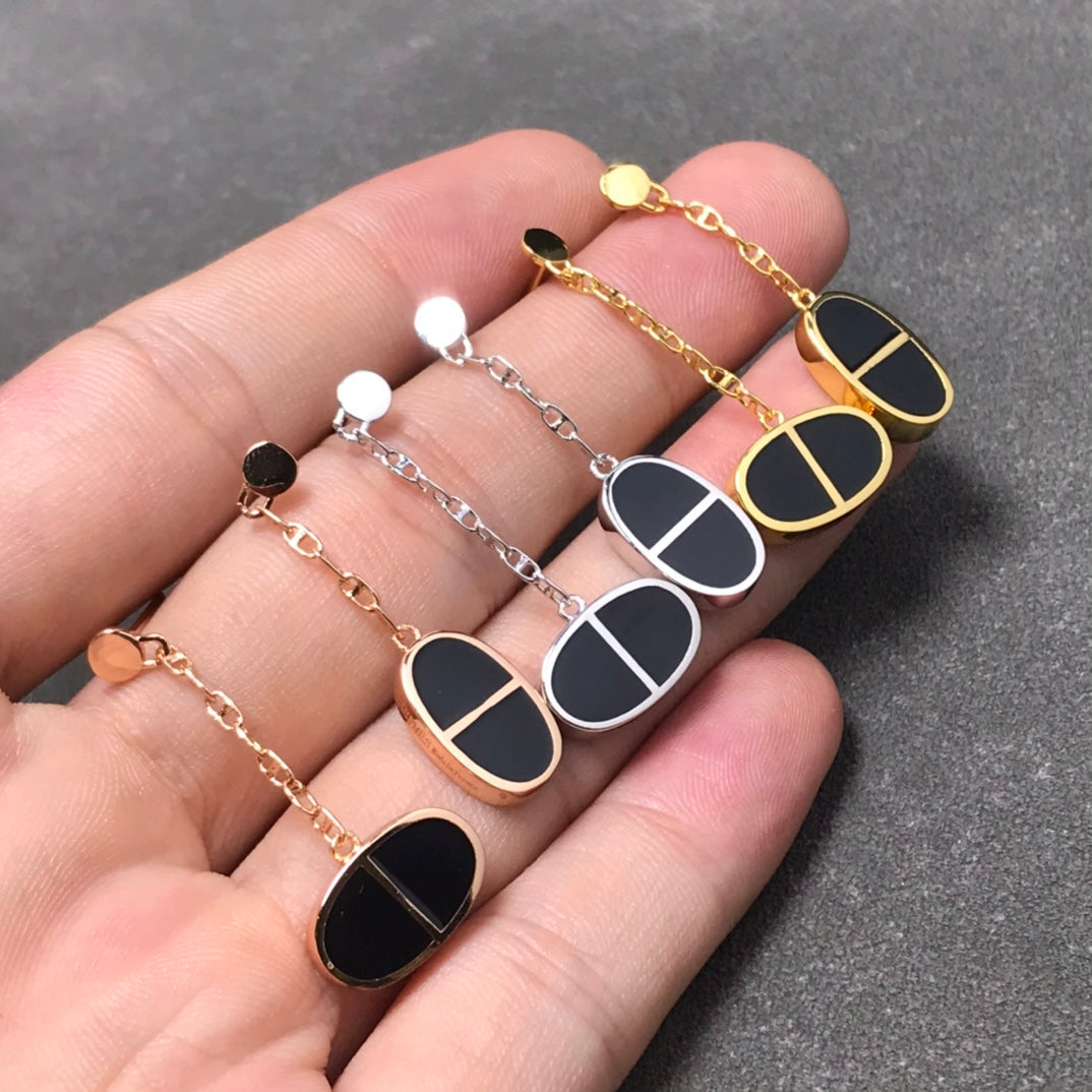 [Clover Jewelry]CHAINE VERSO BLACK CERAMIC SILVER EARRINGS