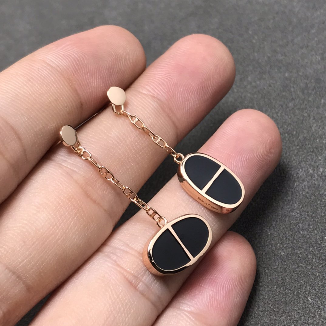 [Clover Jewelry]CHAINE VERSO BLACK CERAMIC SILVER EARRINGS