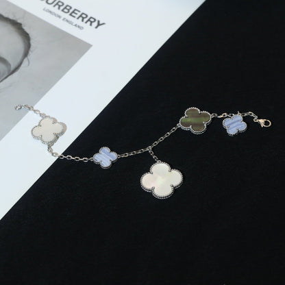 [Clover Jewelry]CLOVER BRACELET 5 MOTIFS MOP CHALCEDONY SILVER