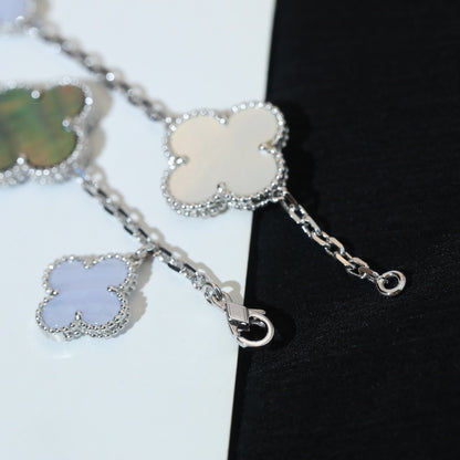 [Clover Jewelry]CLOVER BRACELET 5 MOTIFS MOP CHALCEDONY SILVER