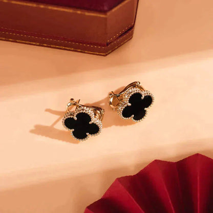 [Clover Jewelry]CLOVER MEDIUM 1 MOTIFS  ONYX STUD EARRINGS