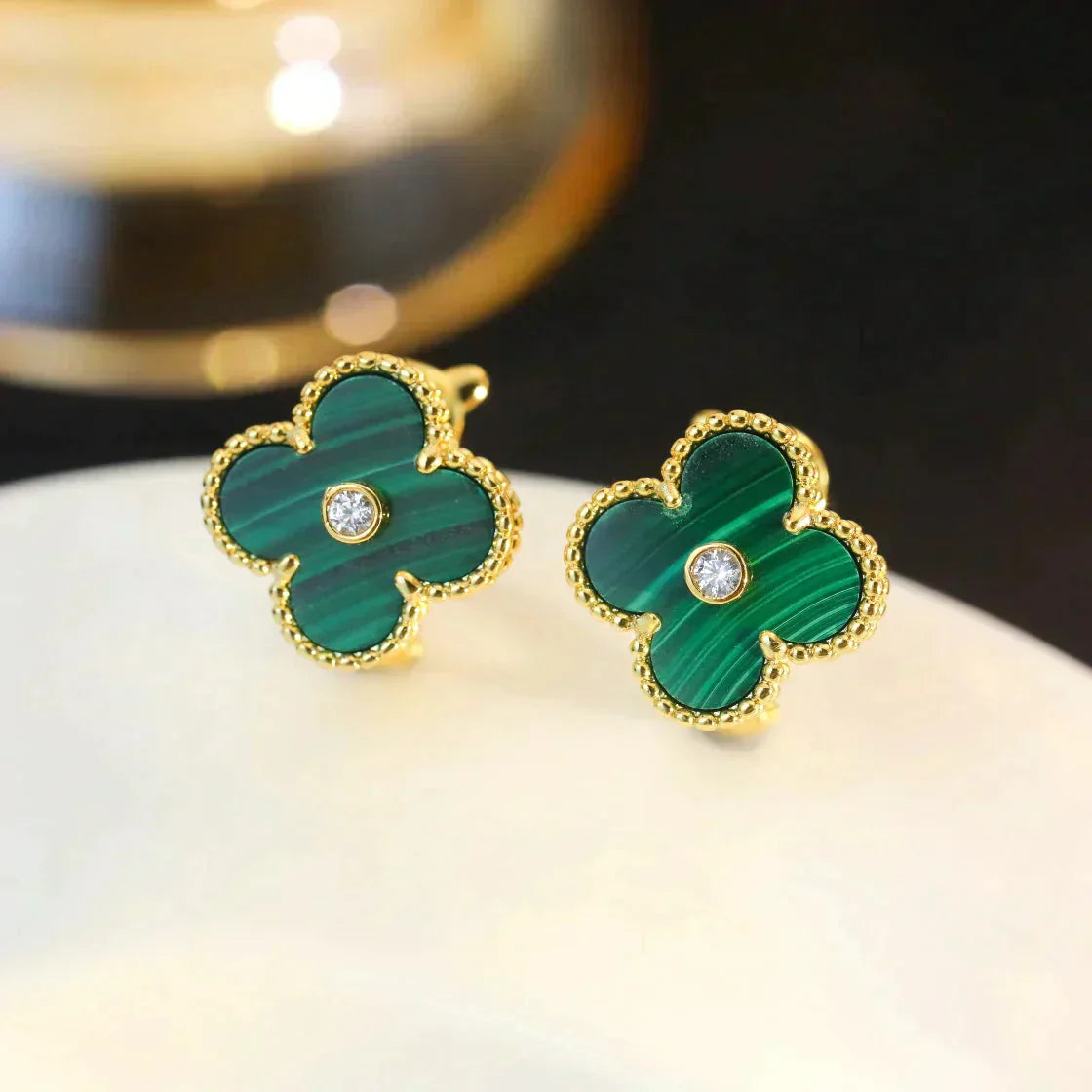 [Clover Jewelry]CLOVER MEDIUM 1 MOTIFS MALACHITE DIAMOND EARRINGS