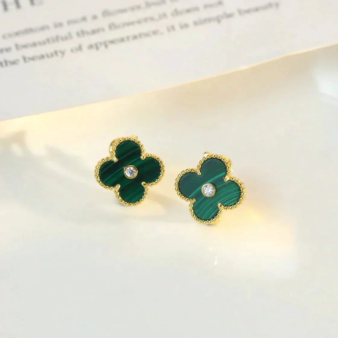 [Clover Jewelry]CLOVER MEDIUM 1 MOTIFS MALACHITE DIAMOND EARRINGS