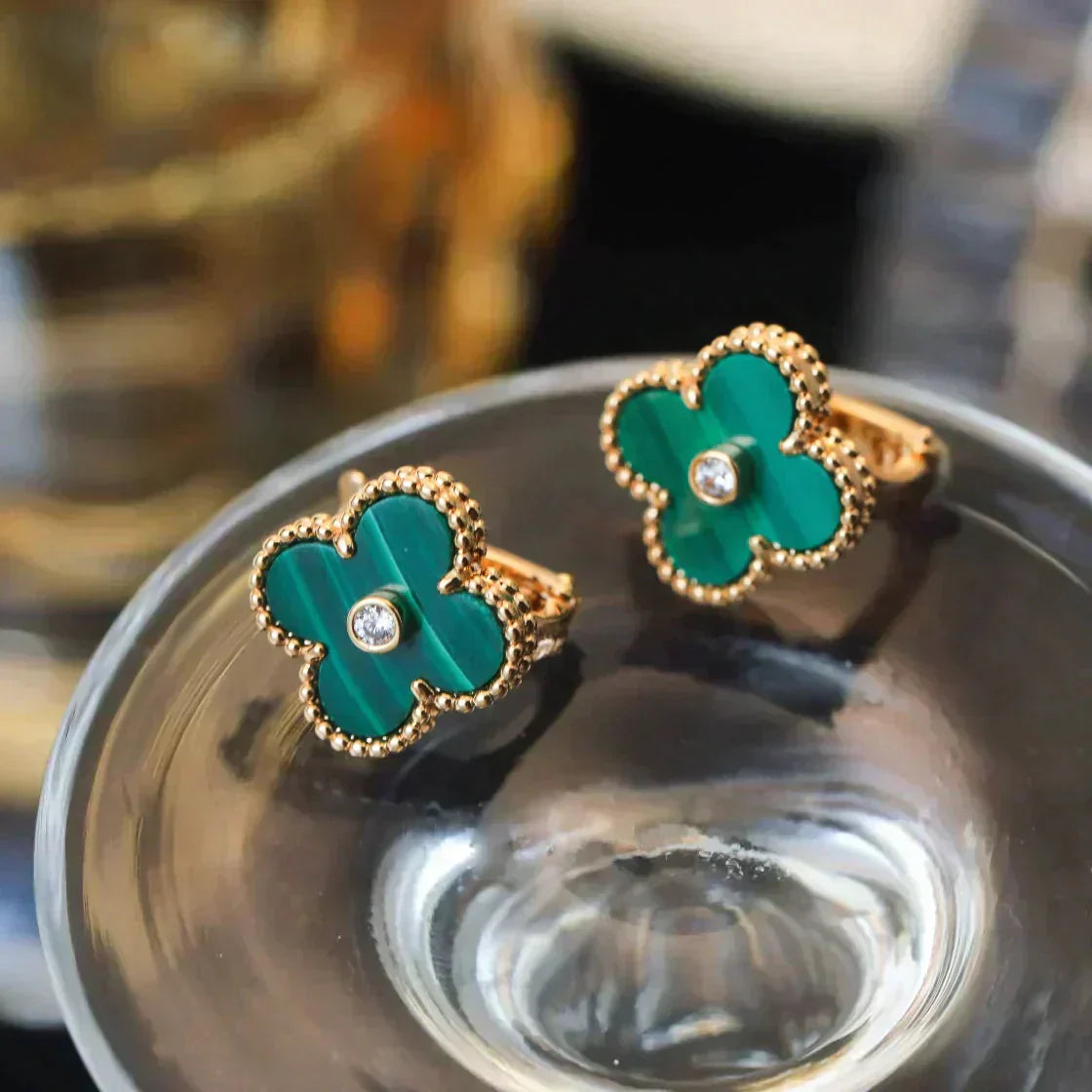 [Clover Jewelry]CLOVER MEDIUM 1 MOTIFS MALACHITE DIAMOND EARRINGS