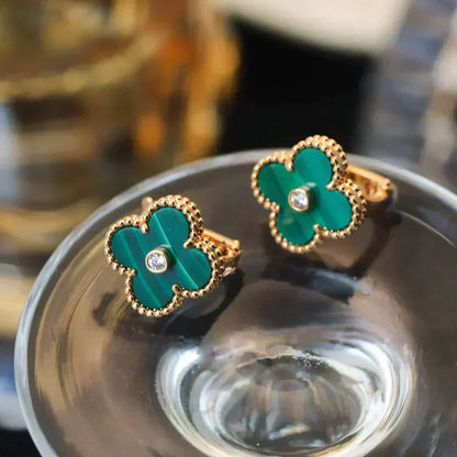 [Clover Jewelry]CLOVER MEDIUM 1 MOTIFS MALACHITE DIAMOND EARRINGS
