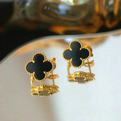 [Clover Jewelry]CLOVER MEDIUM 1 MOTIFS  ONYX STUD EARRINGS