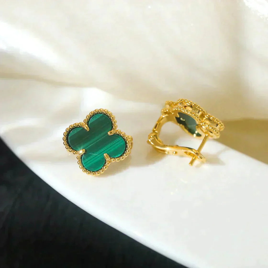 [Clover Jewelry]CLOVER MEDIUM 1 MOTIFS MALACHITE  EARRINGS