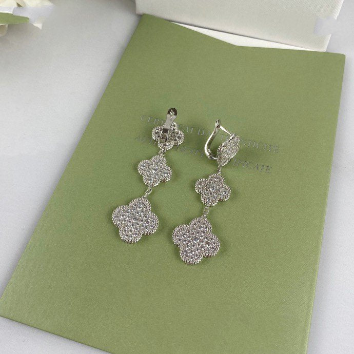 [Clover Jewelry]CLOVER 3 MOTIF DIAMOND SILVER DROP EARRINGS