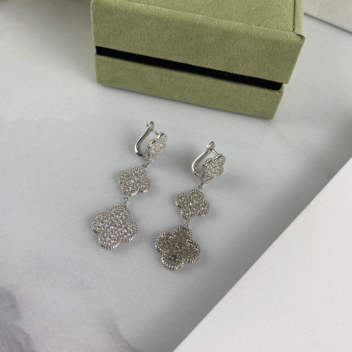 [Clover Jewelry]CLOVER 3 MOTIF DIAMOND SILVER DROP EARRINGS