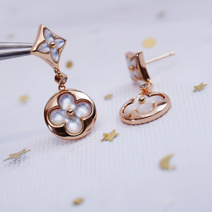 [Clover Jewelry]STAR AND SUN PINK GOLD MOP DROP EARRINGS