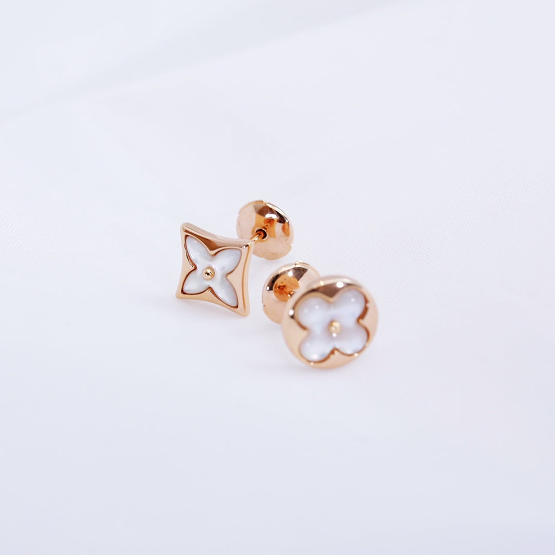 [Clover Jewelry]STAR AND SUN PINK GOLD MOP STUD EARRINGS