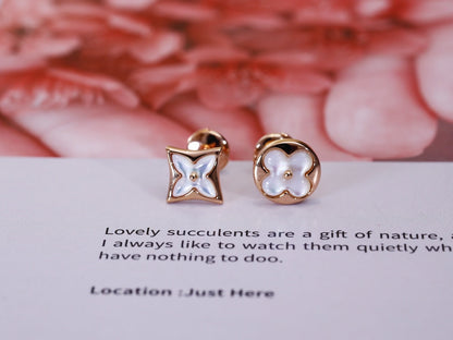 [Clover Jewelry]STAR AND SUN PINK GOLD MOP STUD EARRINGS