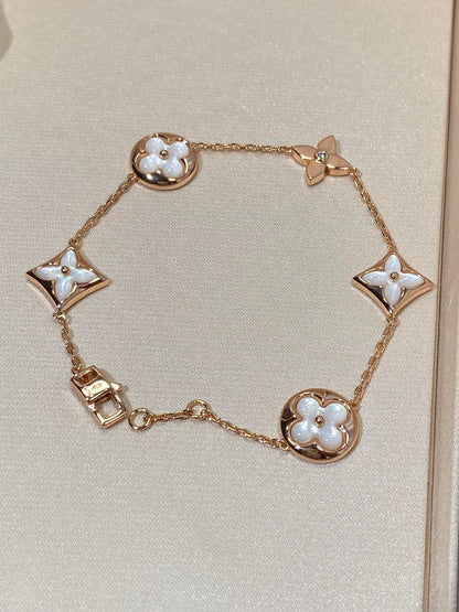 [Clover Jewelry]STAR AND SUN 5 MOTIF MOP PINK GOLD BRACELET
