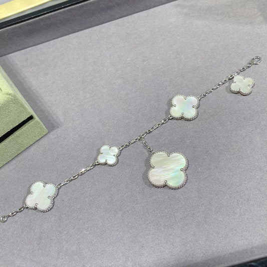 [Clover Jewelry]CLOVER 5 MOTIF WHITE MOP SILVER BRACELET
