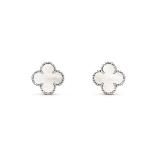 [Clover Jewelry]CLOVER MEDIUM 1 MOTIFS  WHITE MOP EARRINGS SILVER