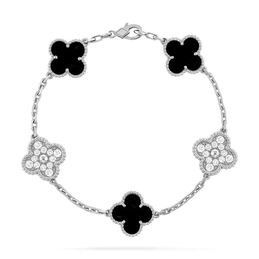 [Clover Jewelry]CLOVER 5 MOTIF ONYXS DIAMOND BRACELET SILVER