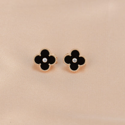 [Clover Jewelry]CLOVER MEDIUM 1 MOTIFS ONYX DIAMOND EARRINGS