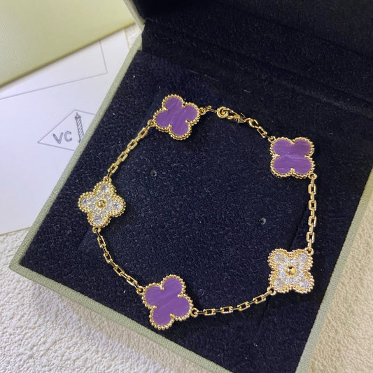 [Clover Jewelry]CLOVER  5 MOTIFS  PURPLE VIOLET DIAMOND BRACELET