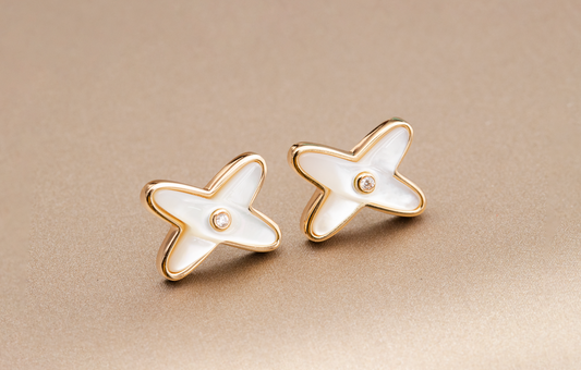 [Clover Jewelry]JEUX DE WHITE MOP PINK GOLD DIAMOND EARRINGS