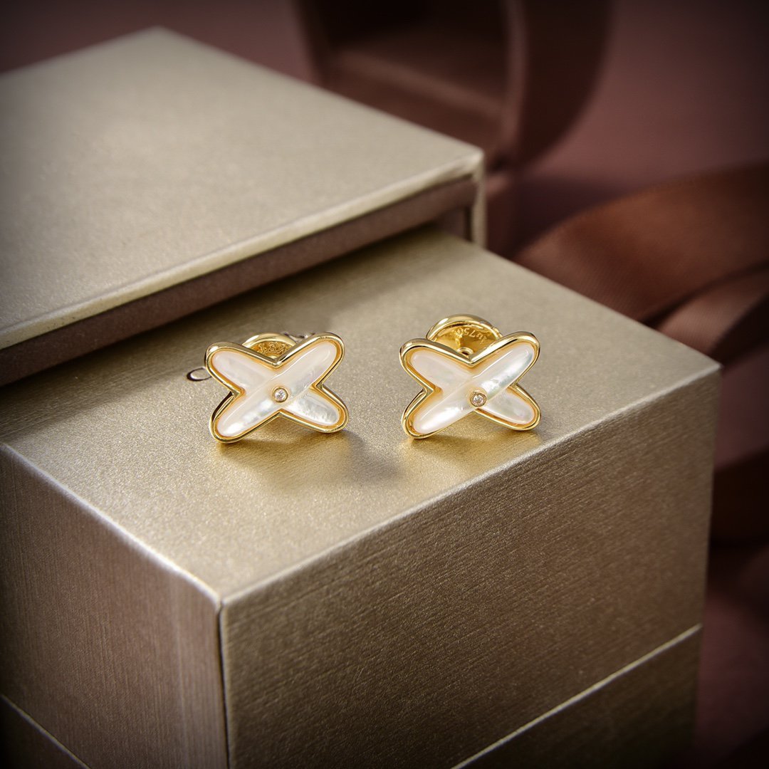 [Clover Jewelry]JEUX DE WHITE MOP GOLD DIAMOND EARRINGS