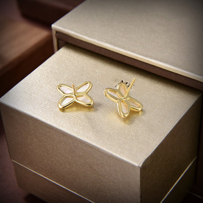 [Clover Jewelry]JEUX DE WHITE MOP GOLD DIAMOND EARRINGS