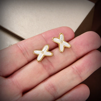 [Clover Jewelry]JEUX DE WHITE MOP GOLD DIAMOND EARRINGS