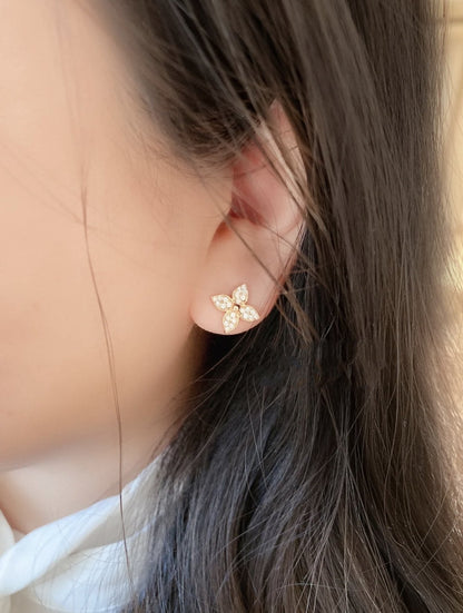 [Clover Jewelry]STAR BLOSSOM STUD EARRINGS PINK GOLD DIAMONDS