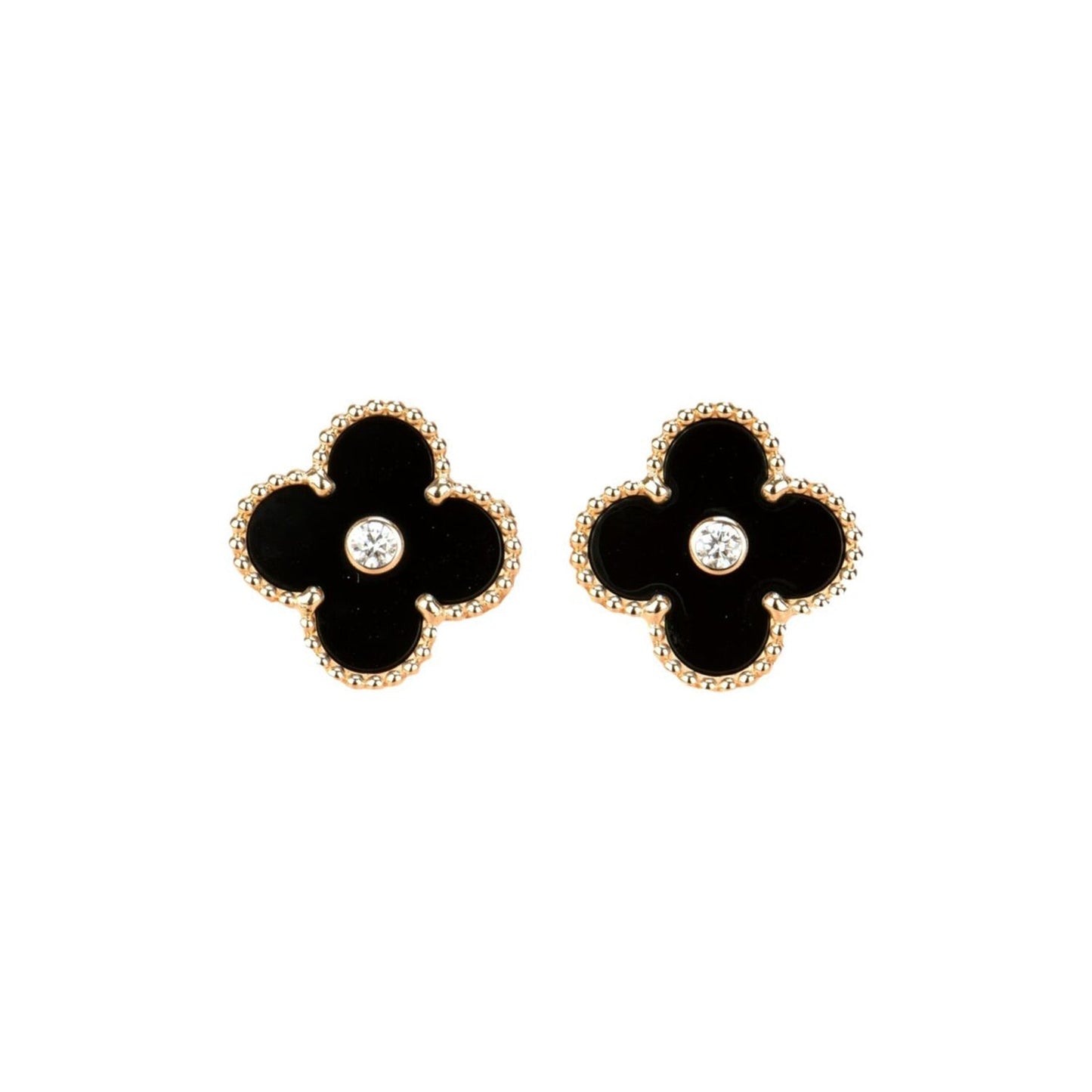 [Clover Jewelry]CLOVER MEDIUM 1 MOTIFS ONYX DIAMOND EARRINGS