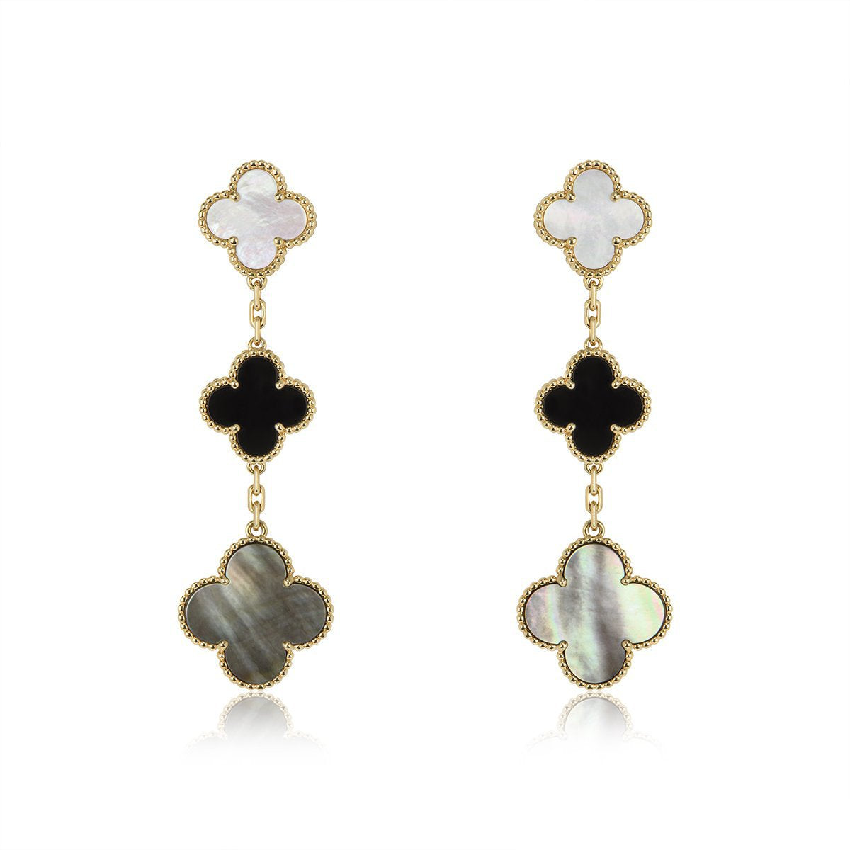 [Clover Jewelry]CLOVER EARRINGS GOLD ONYX MOP 3 MOTIF