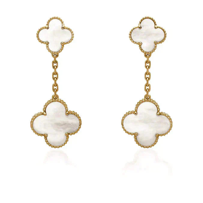 [Clover Jewelry]CLOVER 2 MOTIF WHITE MOP EARRINGS