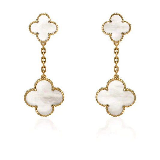 [Clover Jewelry]CLOVER 2 MOTIF WHITE MOP EARRINGS